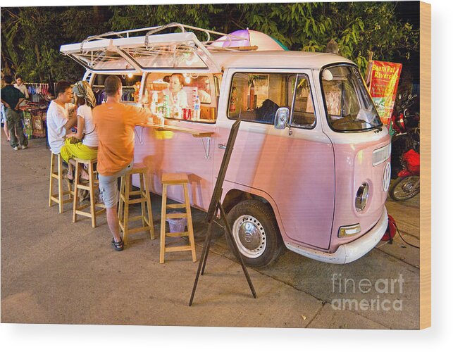 Non-alcoholic Beverage Wood Print featuring the photograph Vintage pink Volkswagen Bus by Luciano Mortula