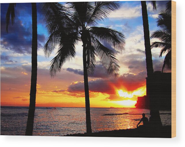 Waikiki Wood Print featuring the photograph Waikiki Sunset by Kara Stewart