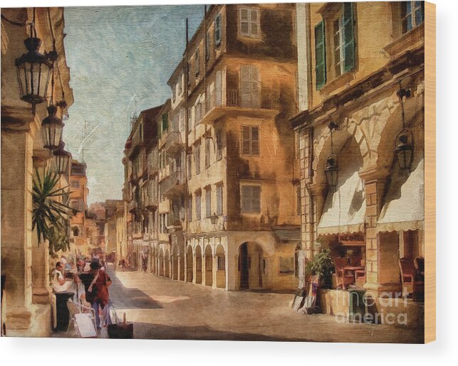 Corfu Wood Print featuring the digital art Waiting For The Tourists Painterly by Lois Bryan