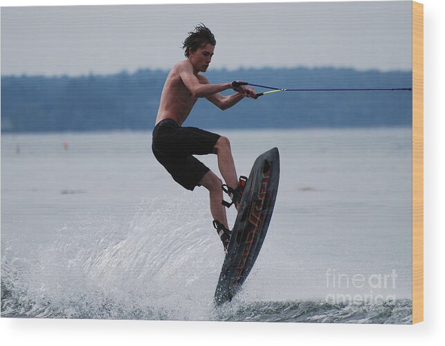 Wakeboard Wood Print featuring the photograph Wakeboarder #1 by DejaVu Designs