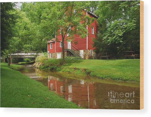 Wallace Cross Grist Mill Wood Print featuring the photograph Wallace Cross Grist Mill Reflections by Bob Sample