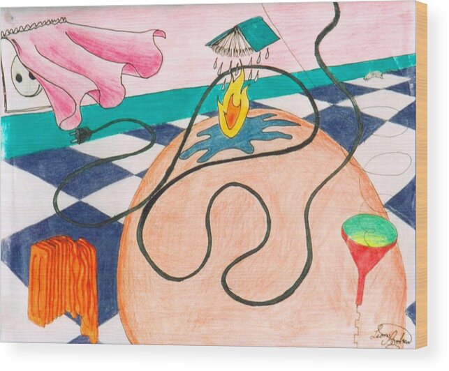 Surreal Wood Print featuring the painting Water and Heat on the Kitchen Floor by Nieve Andrea
