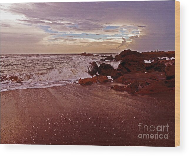 Ocean Wood Print featuring the photograph Waves Break Hands Shake by Lydia Holly