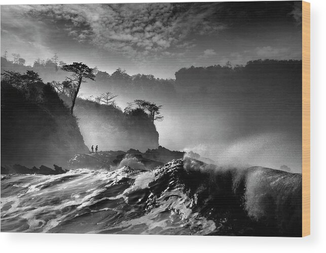 Landscape Wood Print featuring the photograph Waves Present That Morning by 