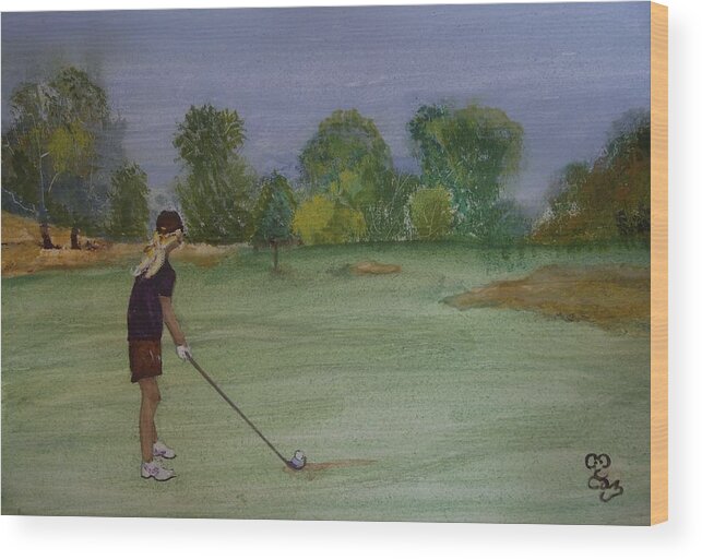 Golf Wood Print featuring the painting Weekends were made for Golf by Carole Robins