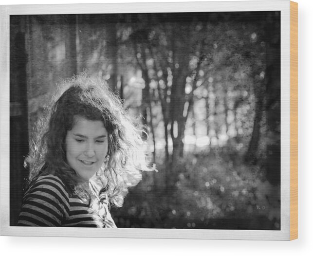 Black And White Photograph Wood Print featuring the photograph While Walking Along A Path by Theresa Tahara