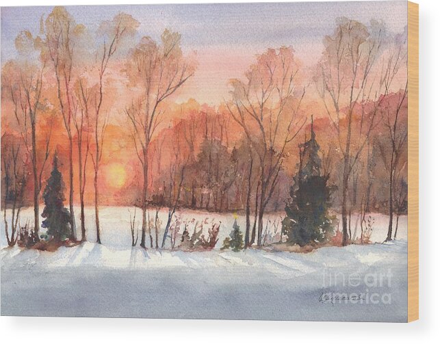 Winter Wood Print featuring the painting A Hedgerow Sunset by Carol Wisniewski