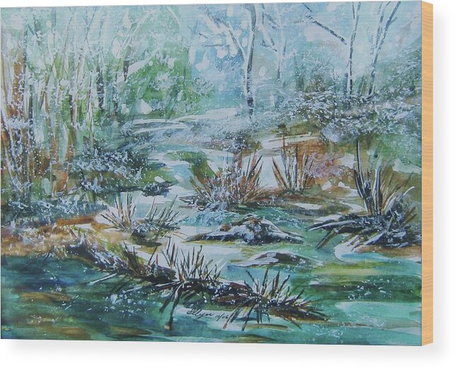 Creek Wood Print featuring the painting Winter Whispers on Catskill Creek by Ellen Levinson