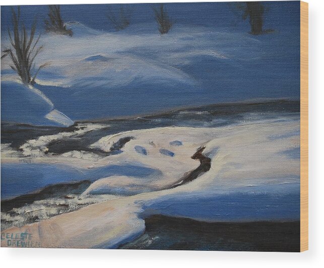 Snow Wood Print featuring the painting Winter's Lifeless World by Celeste Drewien
