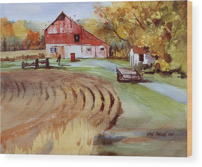 Kris Parins Wood Print featuring the painting Wisconsin Barn by Kris Parins