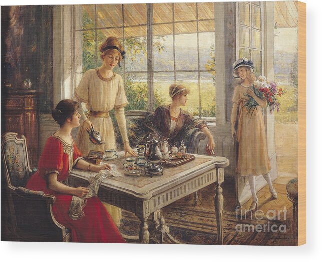 Victorian Wood Print featuring the painting Women Taking Tea by Albert Lynch