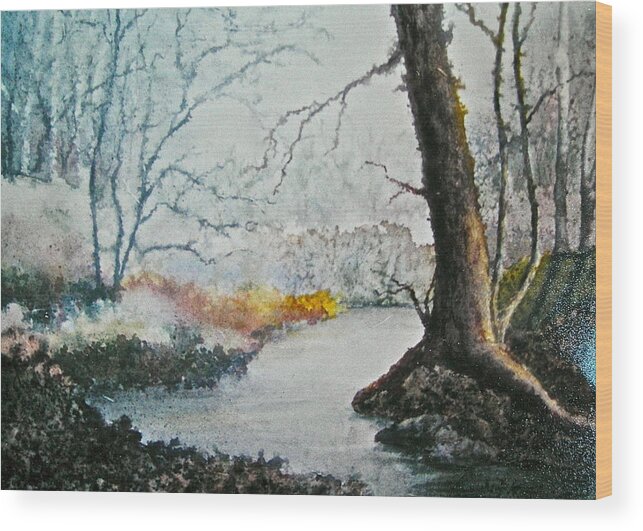 Watercolor Wood Print featuring the painting Wooded Stream by Carolyn Rosenberger