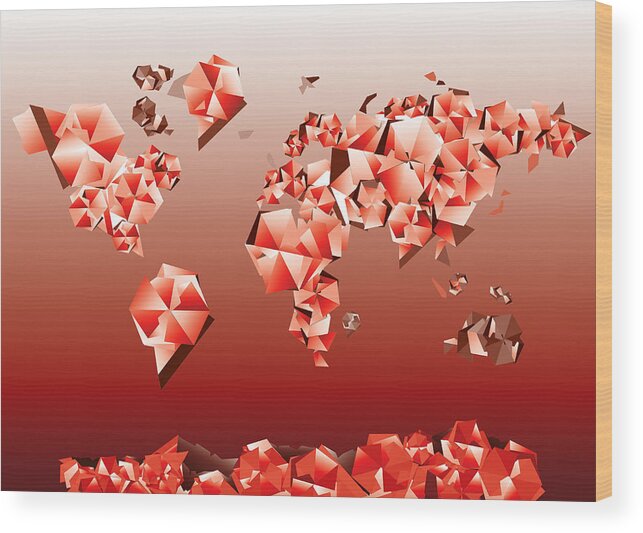Map Of The World Wood Print featuring the painting World Map In Geometric Red by Bekim M