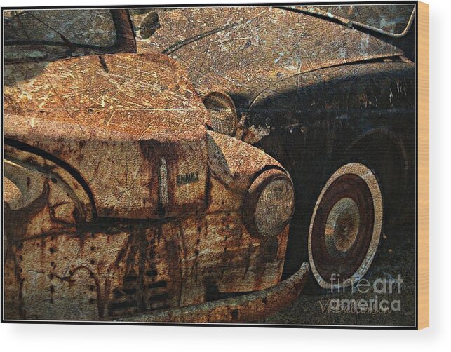 Renault Wood Print featuring the photograph Wrecked and Retired by Veronica Batterson
