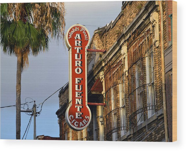 Ybor City Florida Wood Print featuring the photograph Ybor City Cigar Sign color work one by David Lee Thompson