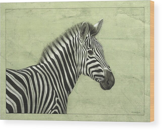 Zebra Wood Print featuring the painting Zebra by James W Johnson