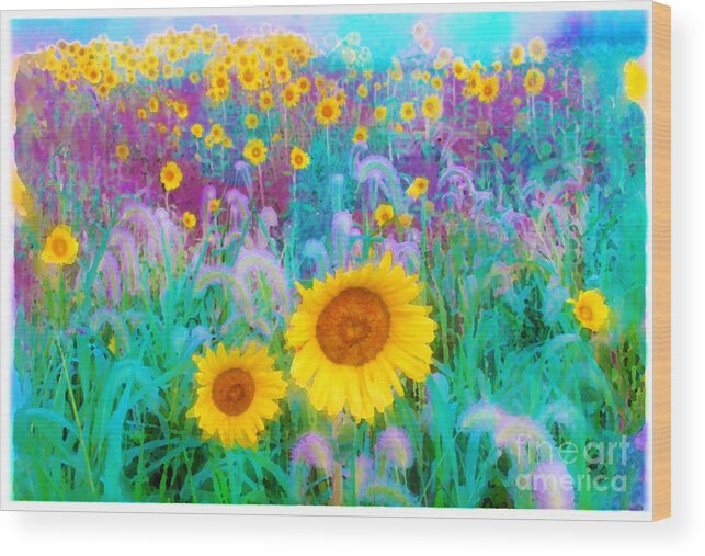 Sunflowers Wood Print featuring the digital art In the morning #1 by Gina Signore