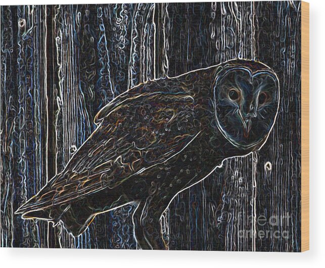 Barn Owl Wood Print featuring the photograph Night Owl - Digital Art #1 by Carol Groenen