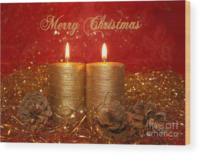 Christmas Cards Wood Print featuring the photograph 2 Candles Christmas Card by Aimelle Ml