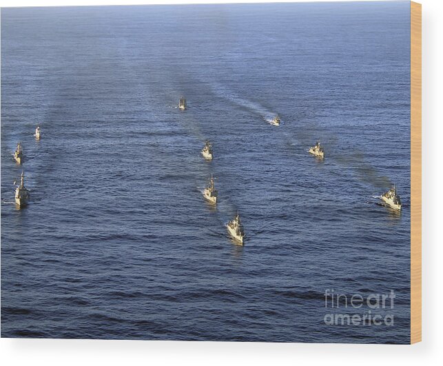 Unitas 52 Wood Print featuring the photograph Aerial View Of Ships In Formation by Stocktrek Images