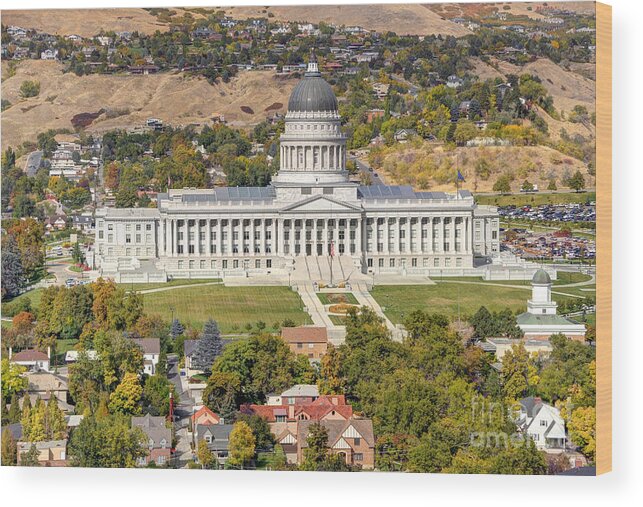 Salt Wood Print featuring the photograph Aerial View of Utah State Capitol Building by Gary Whitton