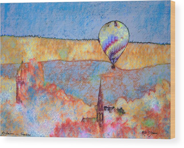 Digance Wood Print featuring the painting Air Balloon over Peeebles by Richard James Digance