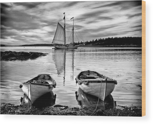 Black And White Wood Print featuring the photograph All Ashore II by Fred LeBlanc