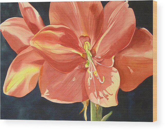 Watercolor Wood Print featuring the painting Amaryllis by Marlene Gremillion