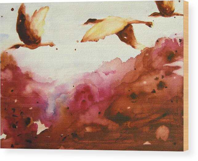 Landscape Wood Print featuring the painting Autumn Flight by Dawn Derman