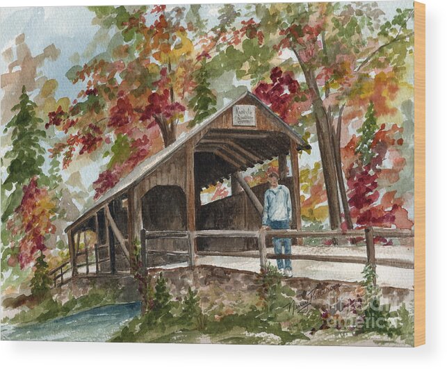 Covered Bridge Wood Print featuring the painting Autumn in Knoebels Grove by Nancy Patterson