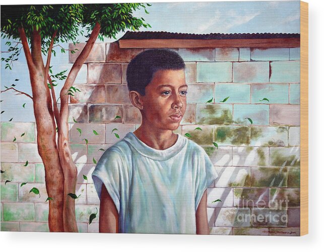 Bata Wood Print featuring the painting Bata the Filipino Child by Christopher Shellhammer