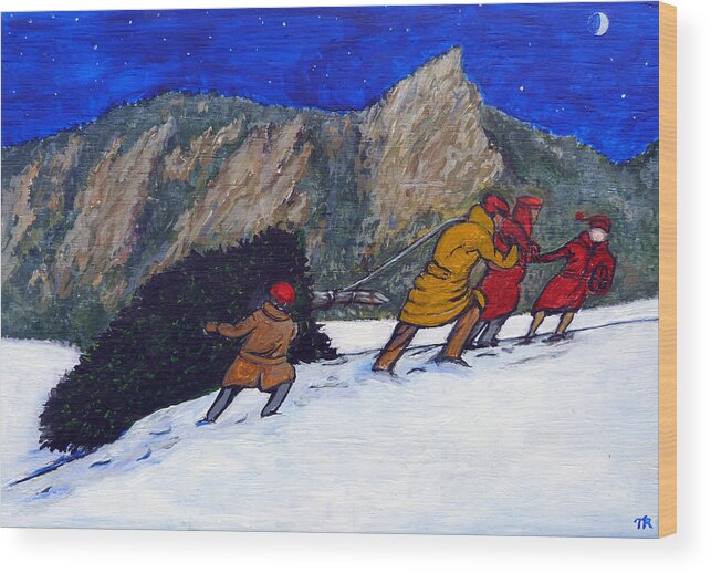 Flatirons Wood Print featuring the painting Boulder Christmas by Tom Roderick