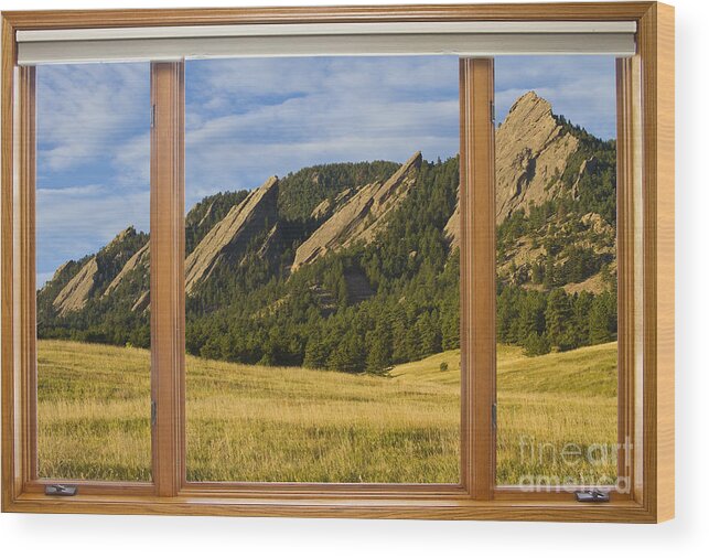 Flatiron Wood Print featuring the photograph Boulder Colorado Flatirons Window Scenic View by James BO Insogna