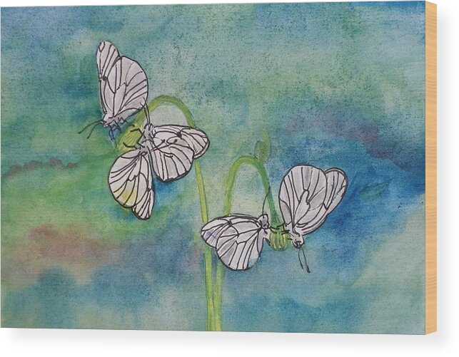 Butterfly Wood Print featuring the painting Butterflies Hanging Out by Anna Ruzsan