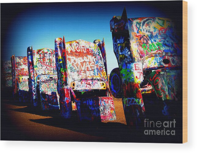 Cadillac Ranch Wood Print featuring the photograph Cadillacs on Route66 by Susanne Van Hulst