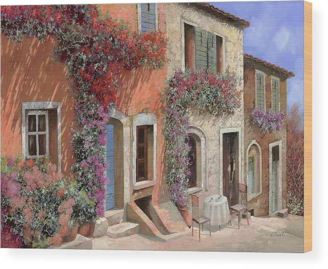 Caffe Wood Print featuring the painting Caffe Sulla Discesa by Guido Borelli