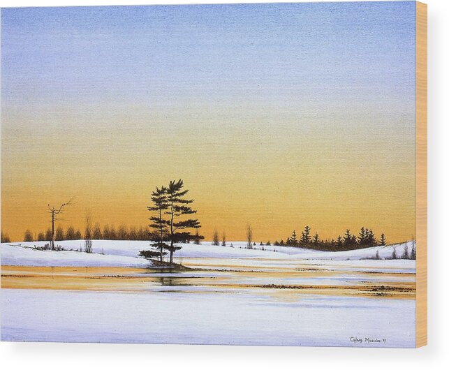 Landscape Wood Print featuring the painting Canadian Sunset by Conrad Mieschke