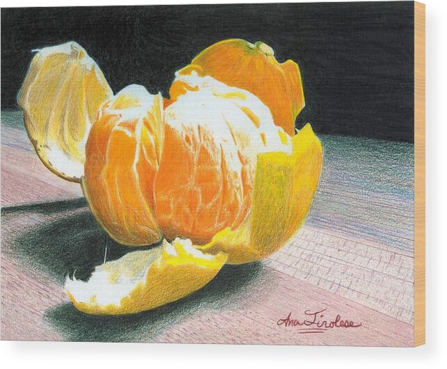 Orange Wood Print featuring the painting Clementine by Ana Tirolese