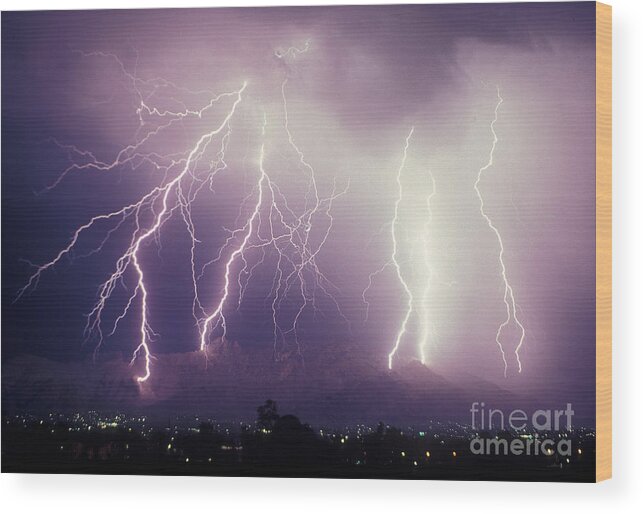 Storms Wood Print featuring the photograph Cloud to Ground Lightning by John A Ey III and Photo Researchers