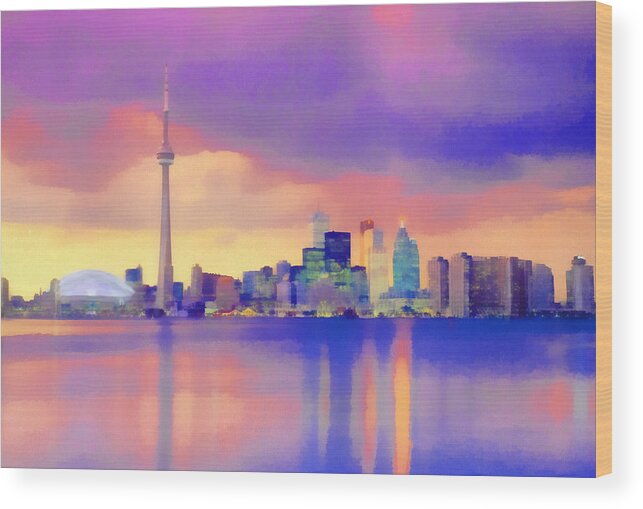 City Wood Print featuring the digital art Colorful City scape by Walter Colvin