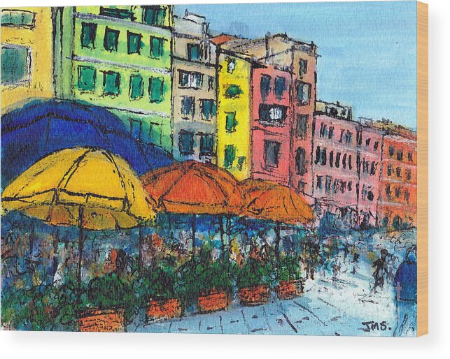 Italy Wood Print featuring the painting Colours Vernazza Italy by Jackie Sherwood