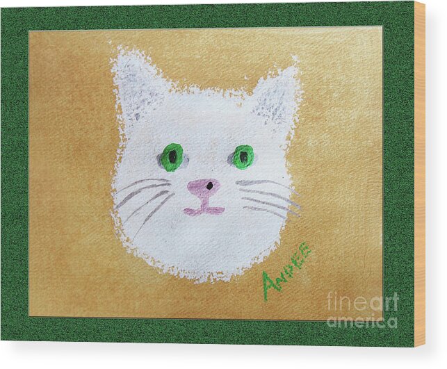 Fine Art Cat Wood Print featuring the painting Comic Kitty by Andee Design