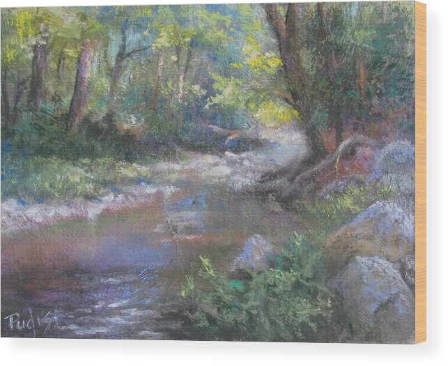Landscape Wood Print featuring the pastel Creek Study by Bill Puglisi