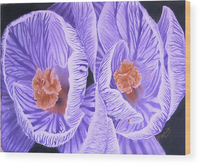 Flowers Wood Print featuring the pastel Crocus by Maris Sherwood