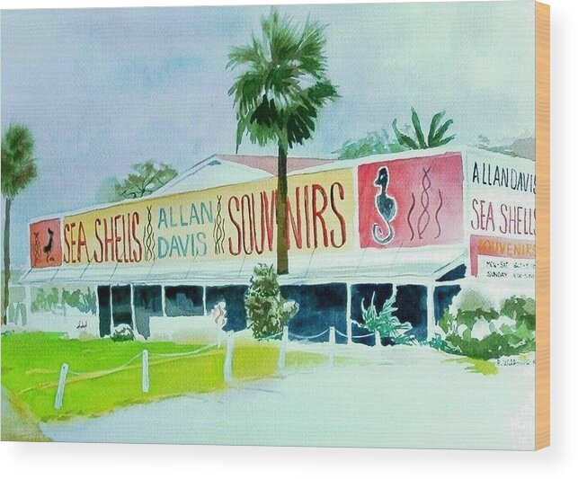 Landscape Wood Print featuring the painting Davis Shell Shop by Richard Willows