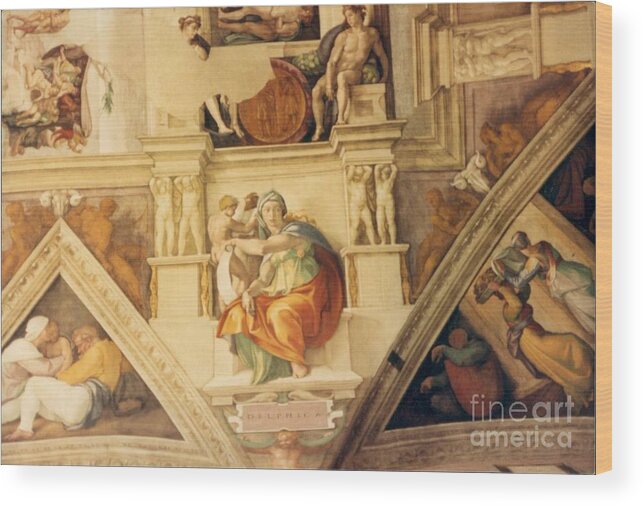 Michelangelo's Frescoed Sistine Chapel Ceiling Wood Print featuring the photograph Delphica by Dean Robinson