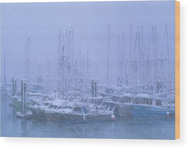Fishing Boats In Harbour During A Blizzard Wood Print by David Nunuk -  Science Photo Gallery