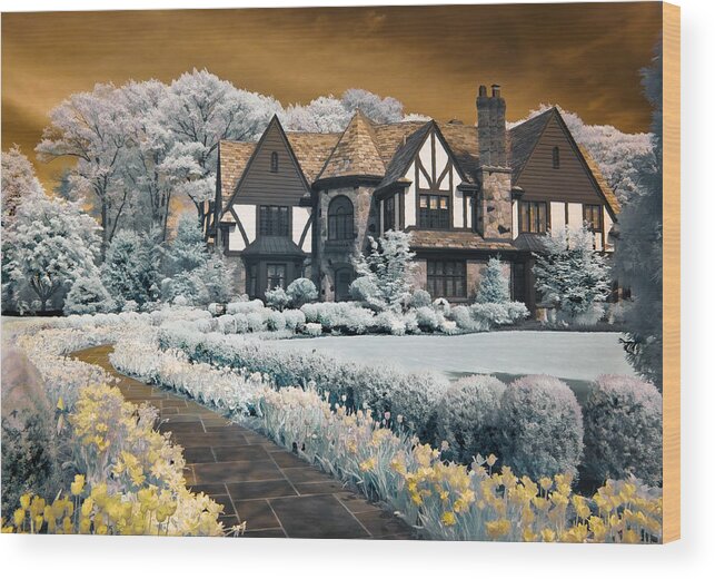 Infrared Wood Print featuring the photograph Garden City Tudor by Steve Zimic