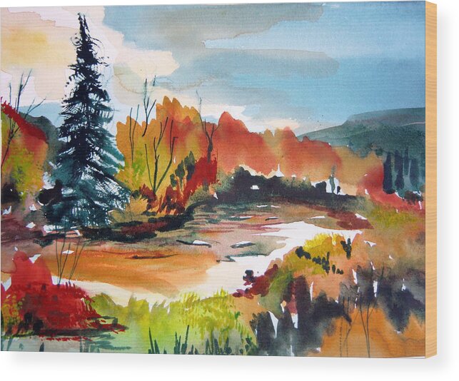 Autumn Wood Print featuring the painting Glowing in Autumn by Mindy Newman