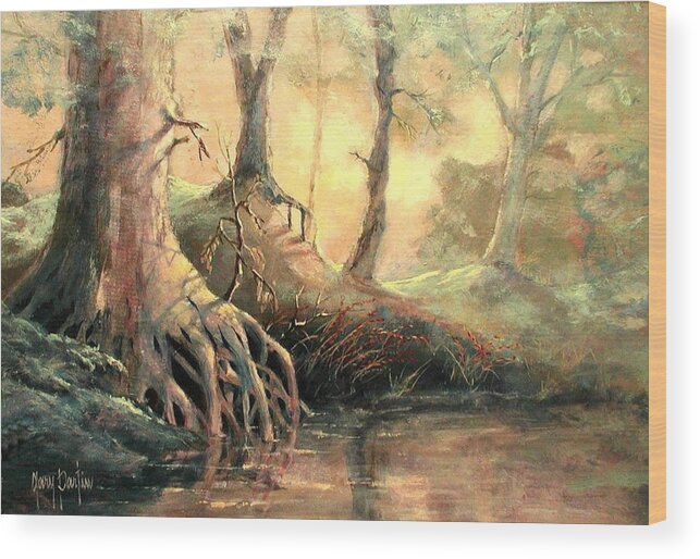 Landscape Wood Print featuring the painting Golden Forest by Gary Partin